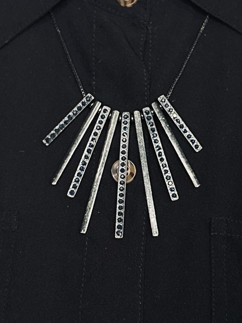 Black Metal and Dark Blue Stone / Tiered Bar Statement Necklace / Goth Indie Emo - Picture 9 of 9